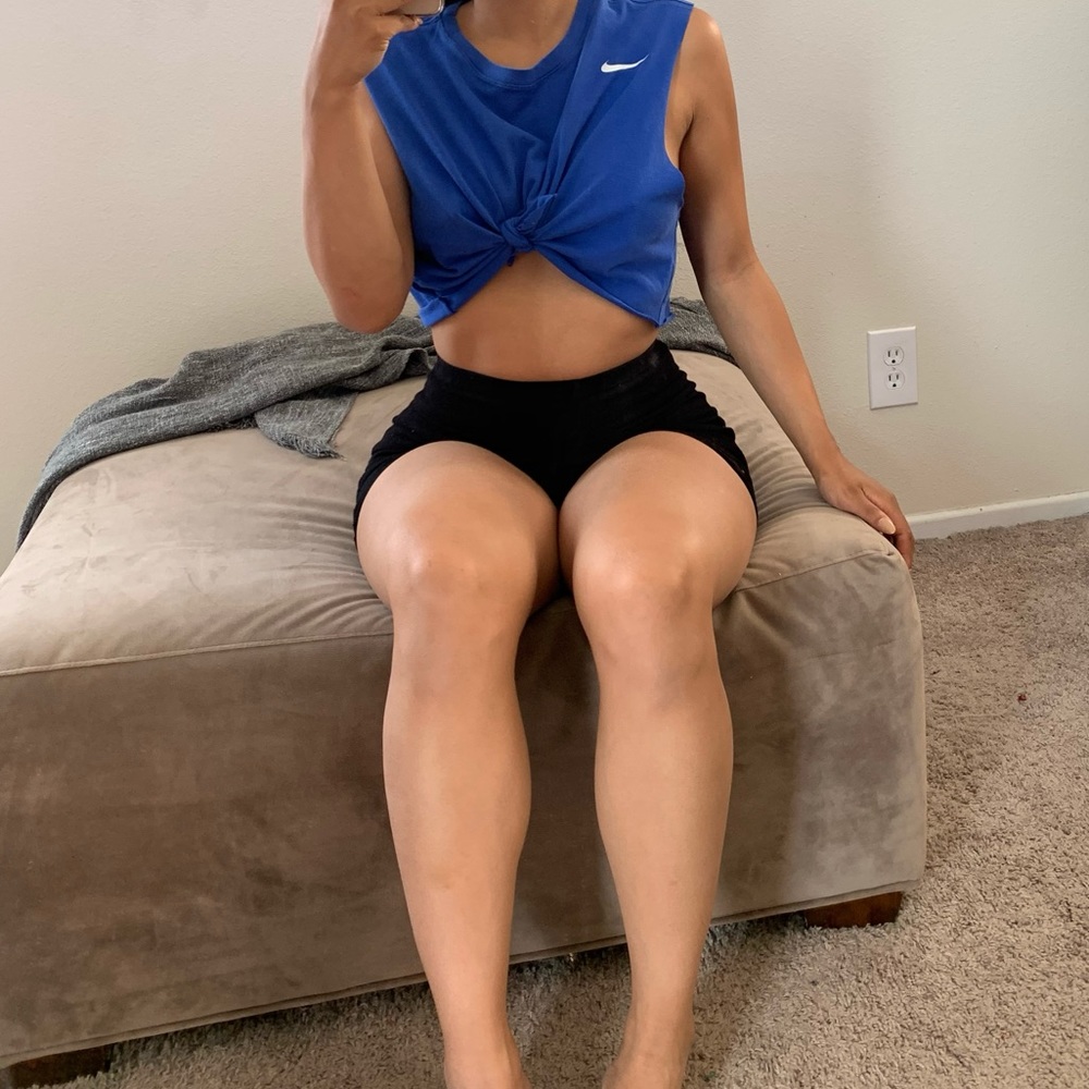 Blue Nike knot crop tank
